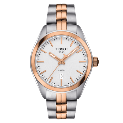 Tissot PR 100 Quartz 33 Stainless Steel / Rose Gold PVD / Silver / Bracelet